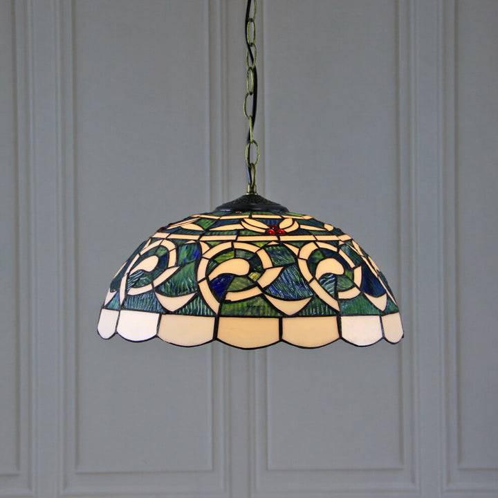 Lámpara colgante de 1 luz con cúpula de vidrio teñido estilo Tiffany Rustic 