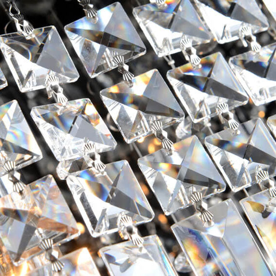 Traditional European Square Crystal Beaded Curtain 4-Light Flush Mount Ceiling Light For Living Room