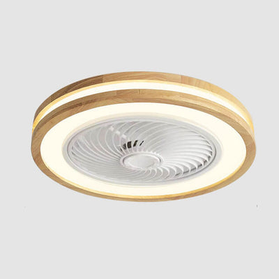 Modern Minimalist Wood Geometric LED Flush Mount Ceiling Fan Light