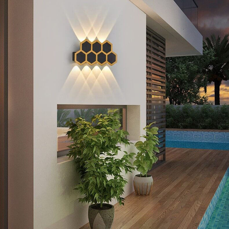 Outdoor Simple Hexagonal Combination Black Gold LED Wall Sconce Lamp