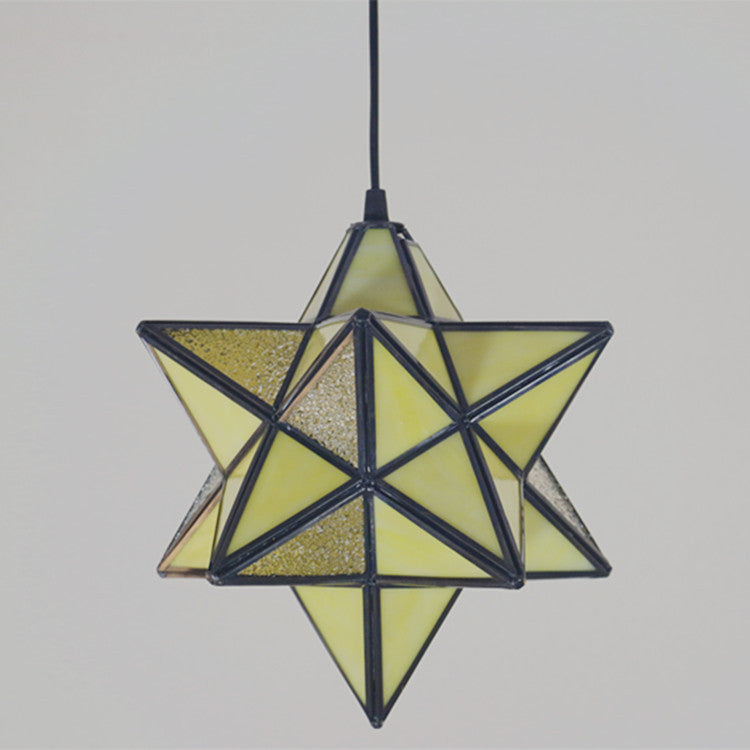 European Tiffany Pentagram Stained Glass 1-Light Pendant Light