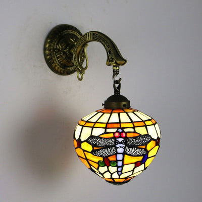 Vintage Tiffany Globe Stained Glass 1-Light Wall Sconce Lamp