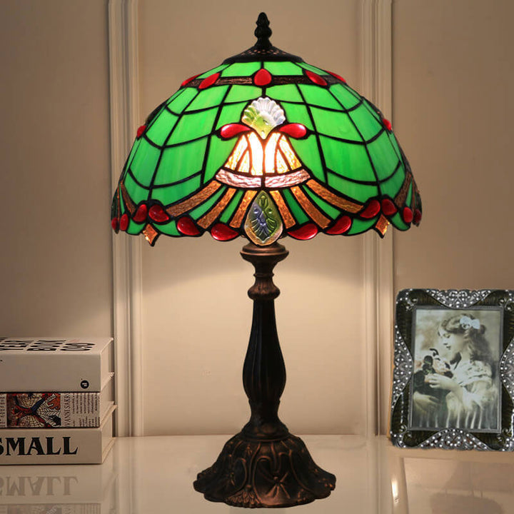 Lámpara de Mesa de 1 Luz con Cuentas de Lucite Curvadas y Vidrio Tiffany 