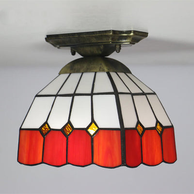 Cúpula de vidrio teñido Tiffany 1-luz semi-empotrada lámpara de techo 