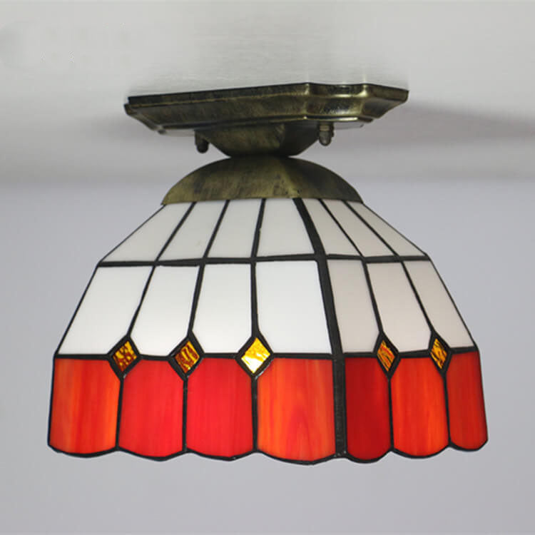 Tiffany Stained Glass Dome 1-Light Semi-Flush Mount Ceiling Light