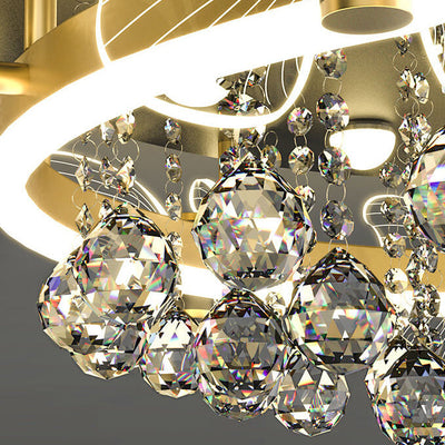 Modern Luxury Radiant Crystal Strings Butterfly Embellishment Round Shade LED Flush Mount Ceiling Light For Living Room