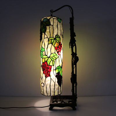 European Retro Tiffany Glass Painted 1-Light Table Lamp