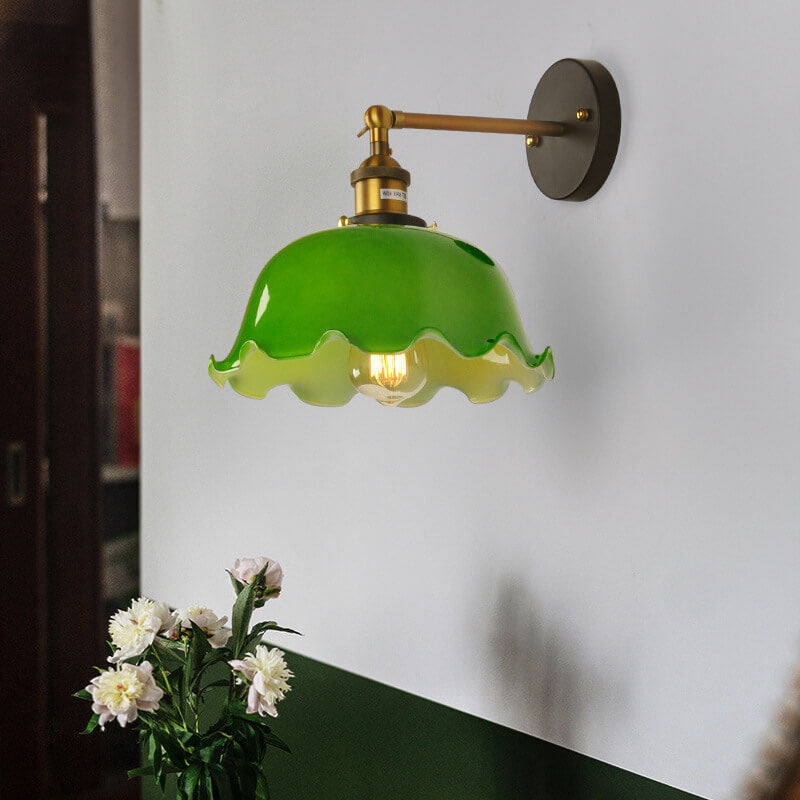 Retro Grünes Glas Kuppel 1-Licht Wandleuchte 