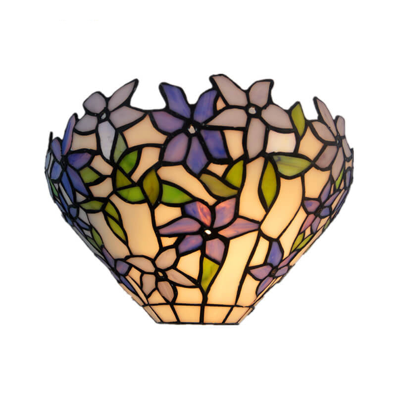 Vintage Tiffany Flower Stained Glass Bowl 1-Light Wall Sconce Lamp