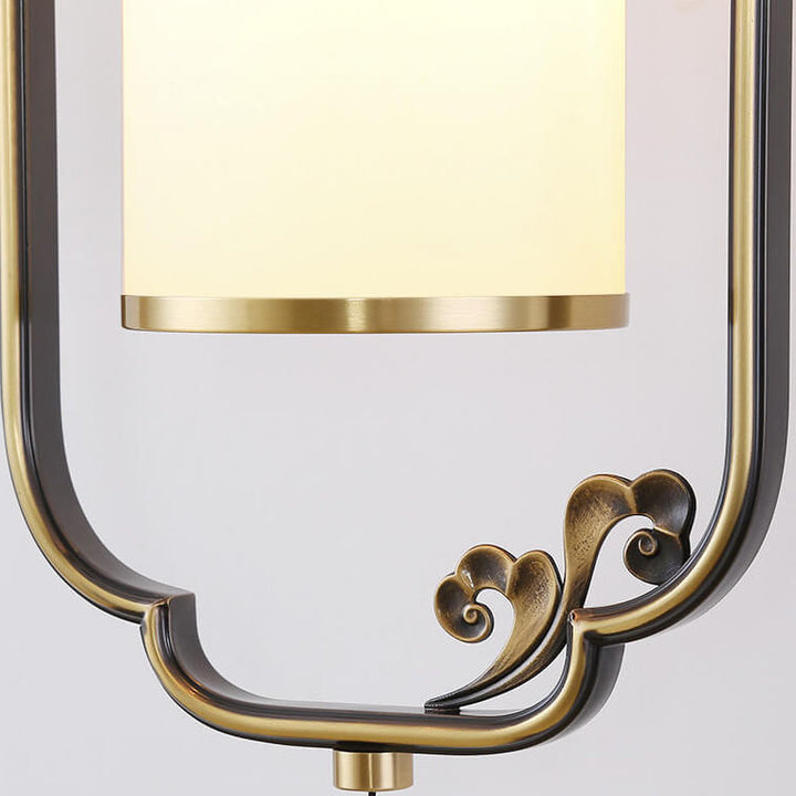 Traditionelle 1-flammige Wandleuchte aus chinesischem Kupfer, Eisen und Glas in Säulenform für das Wohnzimmer 