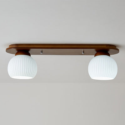 Japanese Vintage Striped Glass Wood Long Plate 2/3 Light Flush Mount Ceiling Light