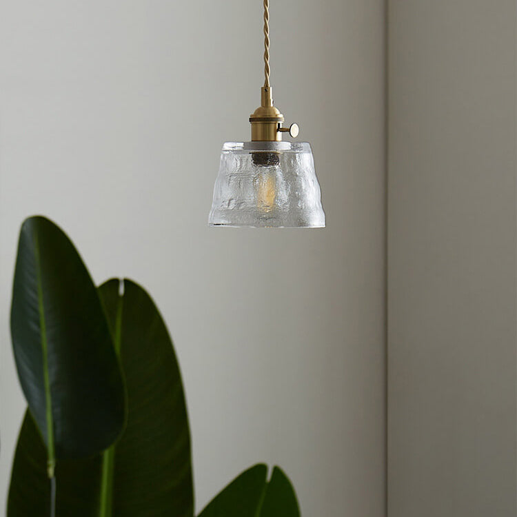 Traditionelle Vintage-Pendelleuchte aus Glas und Kupfer mit rundem Trommelschirm, 1-flammig, für das Wohnzimmer 