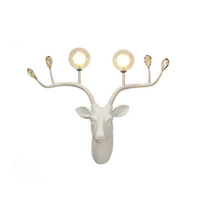 Vintage Creative Fortune Deer Head Resin 2-Light Wall Sconce Lamp