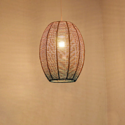 Modern Chinese Hemp Rope Round Geometry 1-Light Pendant Light