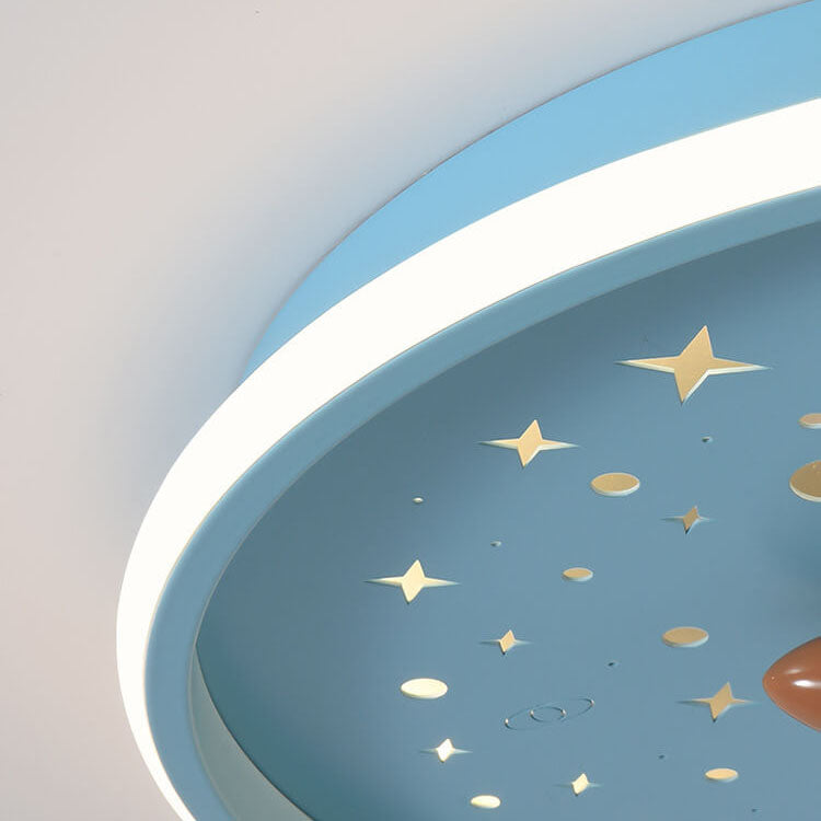 Plafonnier LED rond en forme de fusée de dessin animé créatif et moderne pour enfants 