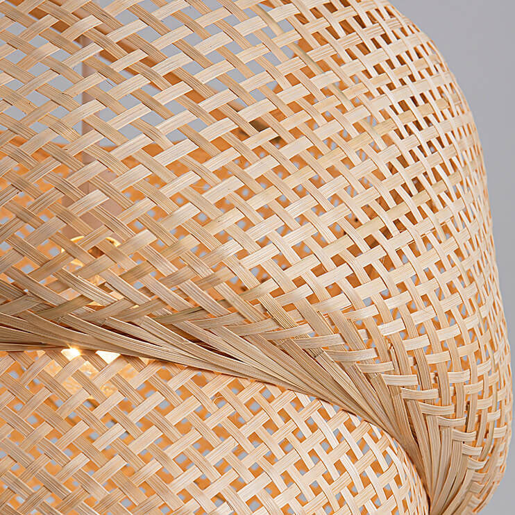 Traditional Japanese Round Bamboo Weaving Column 1-Light Pendant Light For Bedroom