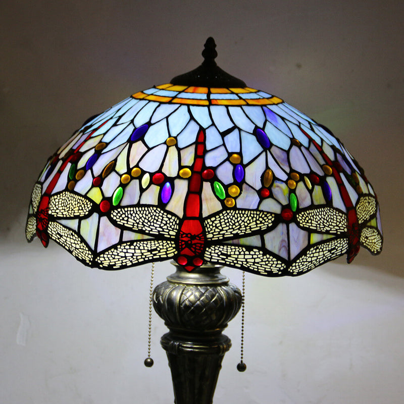 European Vintage Tiffany Dragonfly Peacock Glass Resin 1-Light Table Lamp