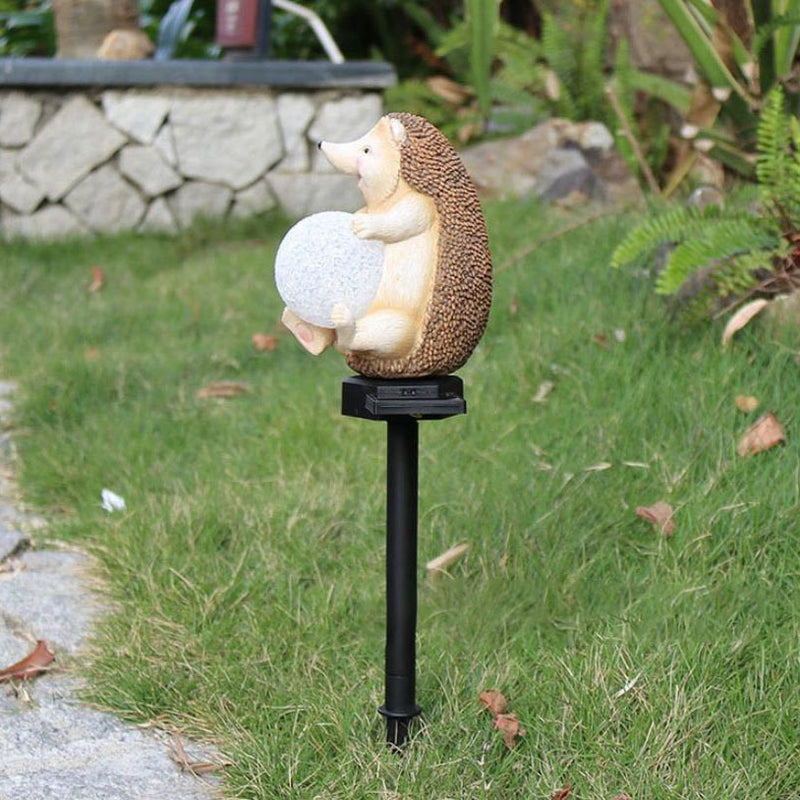 Modern Creative Cute Hedgehog Resin Decorative Solar Outdoor Lawn LED Garden Ground Insert Landscape Light