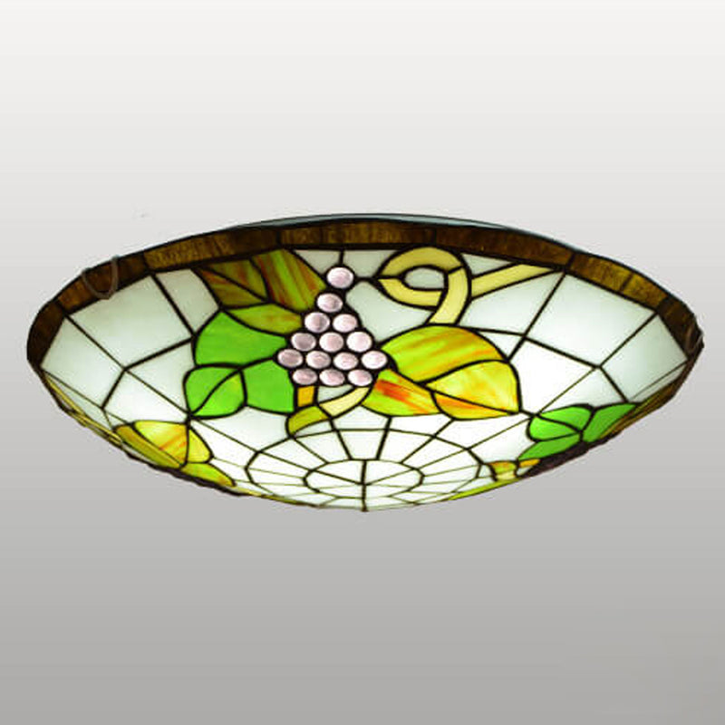 European Tiffany Round Flower Stained Glass 2/3 Light Flush Mount Ceiling Light