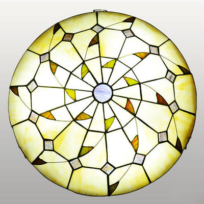 European Tiffany Round Flower Stained Glass 2/3 Light Flush Mount Ceiling Light