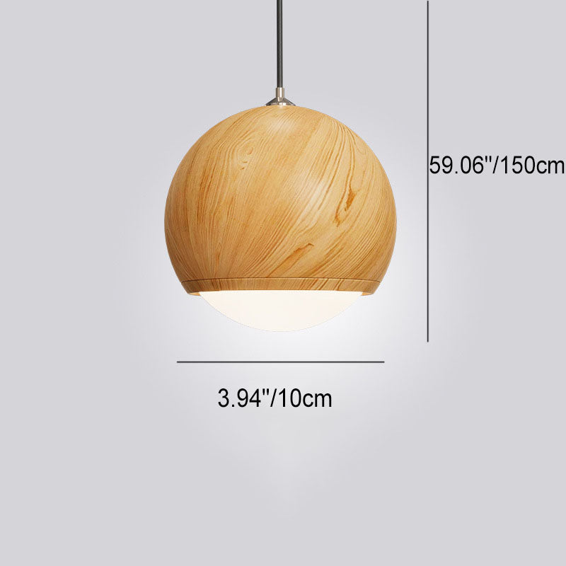 Japanese Wood Grain Round Oval Iron 1-Light Pendant Light