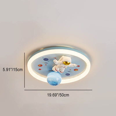 Childlike Cartoon Resin Astronaut Round Acrylic LED Flush Mount Ceiling Light