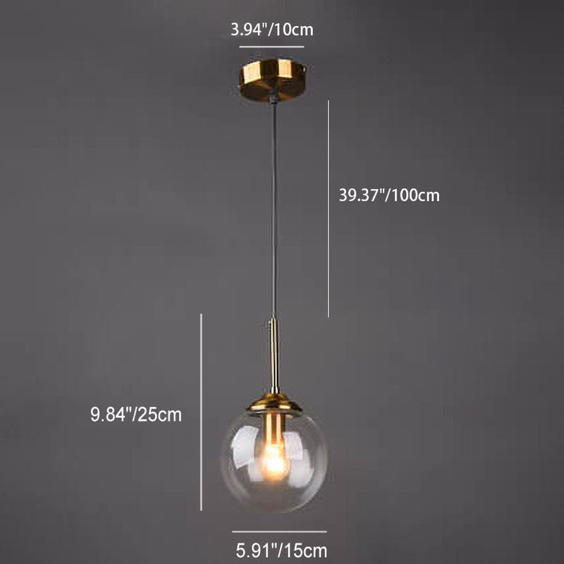 Contemporary Nordic Copper Spherical Glass Shade 1/3/5-Light Island Light Chandelier For Dining Room