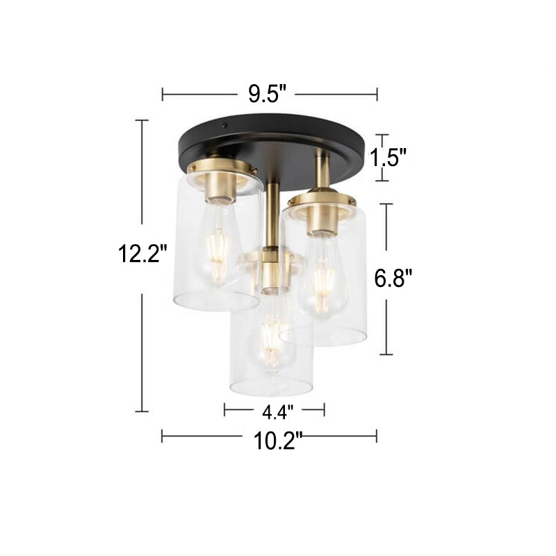 Industrial Glass Spherical / Long Barrel Design 3-Light Semi-Flush Mount Light