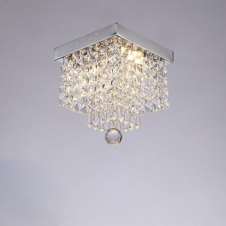 Plafonnier LED moderne carré en acier inoxydable avec abat-jour en cristal 