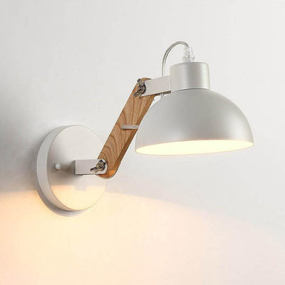 Industrial Simple Dome Retractable Wood Arm 1-Light Wall Sconce Lamp