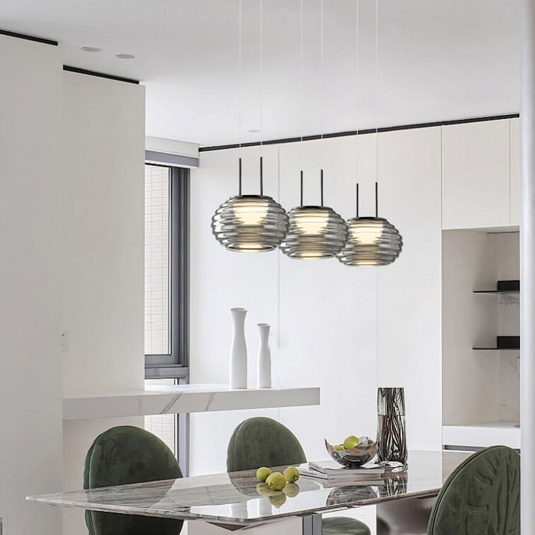 Italienische Minimalistische Wasserwelle Runde Glas Lange Bar Insel Licht 3-Licht Kronleuchter 