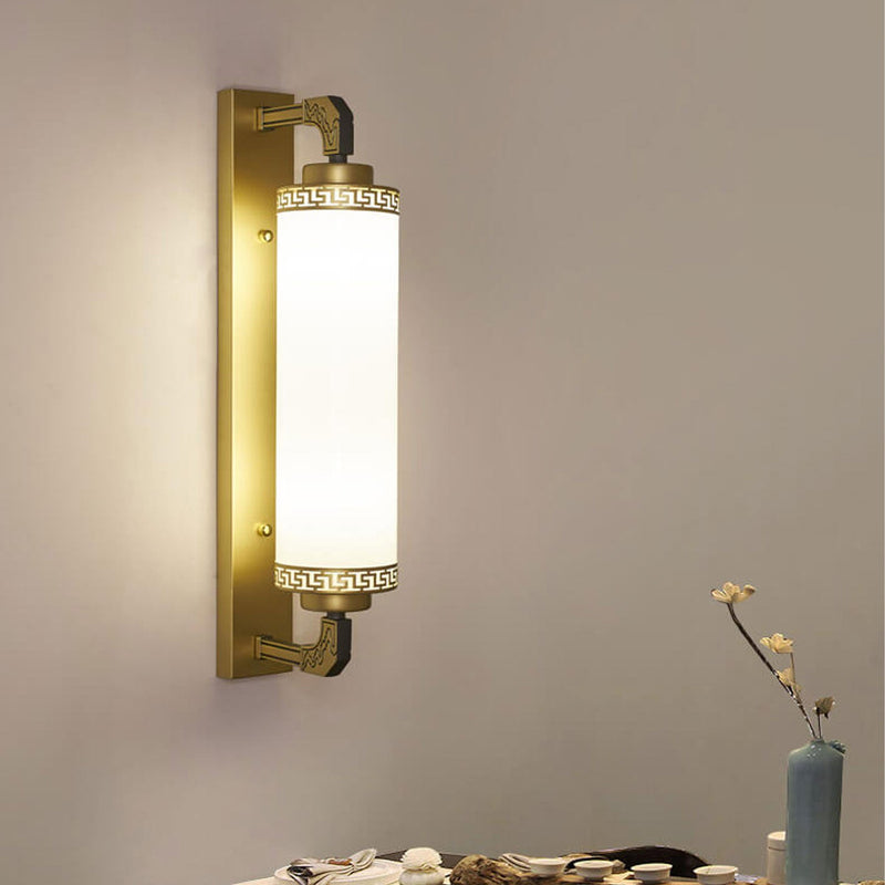 Moderne Chinesische Säule Eisen Glas 2-Licht Wandleuchte 