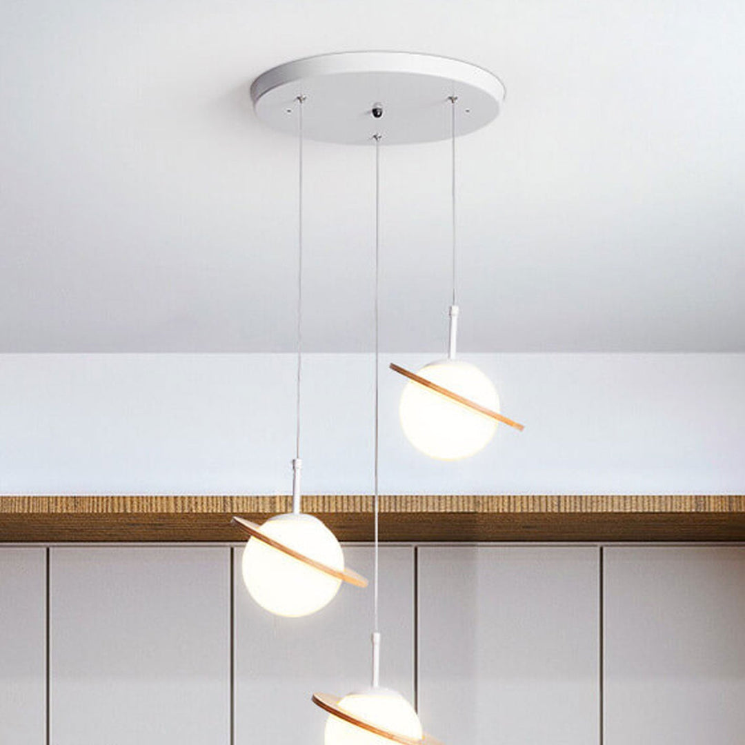 Lámpara de Araña de Vidrio Blanco Lechoso de Madera Nórdica 1/3 Luces 