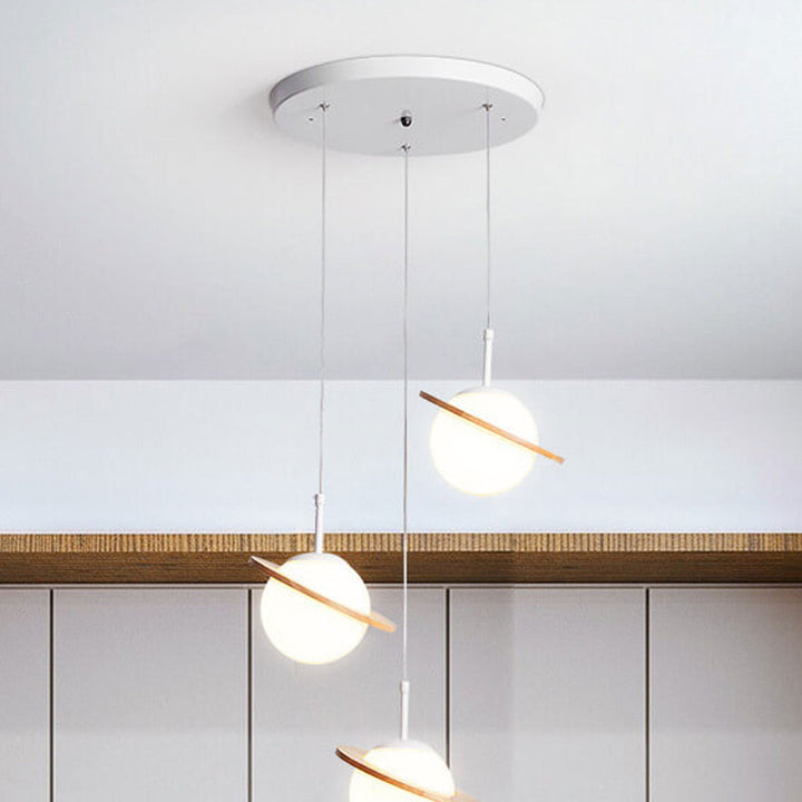 Lámpara de Araña de Vidrio Blanco Lechoso de Madera Nórdica 1/3 Luces 