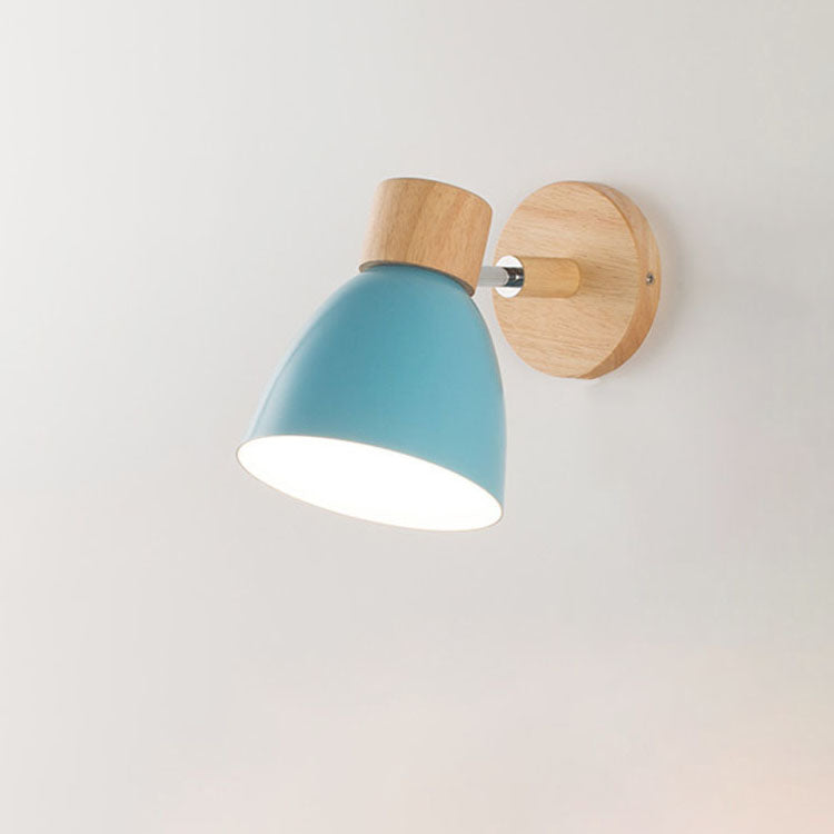 Modern Minimalist Solid Color Macaron Iron Wood 1-Light Wall Sconce Lamp