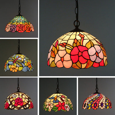 Tiffany European Stained Glass Dome 1-Light Pendant Light