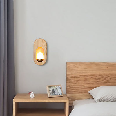 Modern Circle Ring Solid Wood 1-Light Wall Sconce Lamp