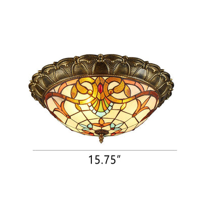 Vintage Stained Glass Tiffany Round LED Flush Mount Light