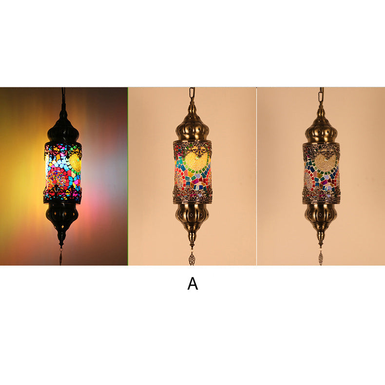 Vintage Southeast Asian Style Iron Glass 1-Light Pendant Light