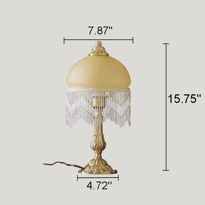 Vintage Bohemian Glass Dome Tassel 1-Light Table Lamp