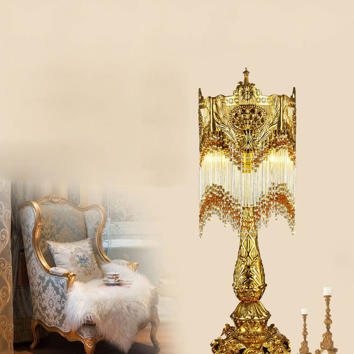Lámpara de Mesa de Lujo de 1 Luz con Borla de Cristal de Latón Francés 