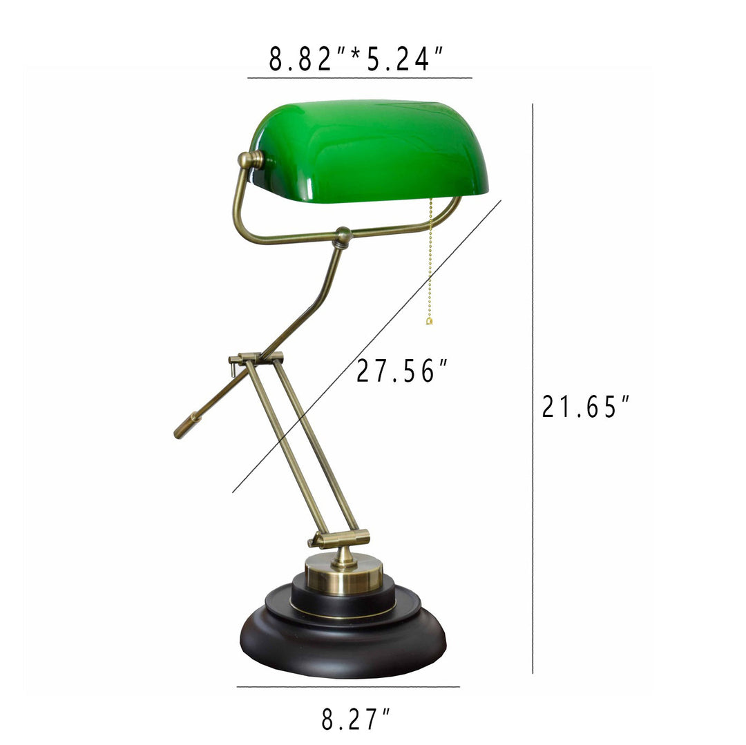 Lampe de table rétro style république avec abat-jour en verre vert à 1 lumière 