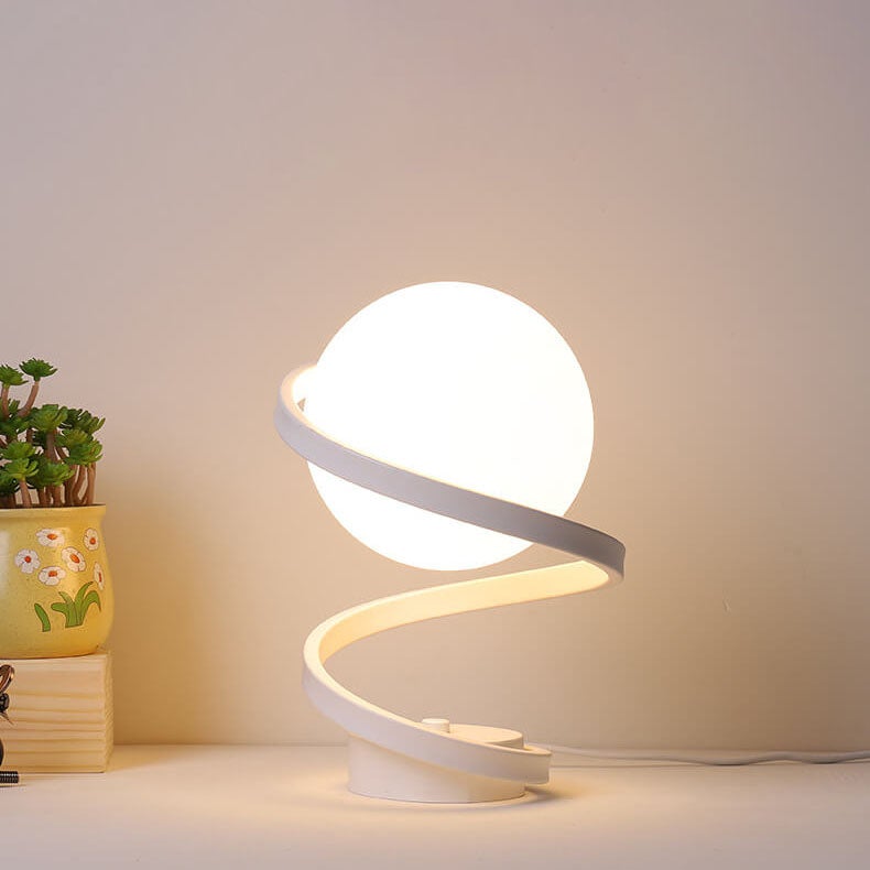 Modern Milky White Glass Spiral 1-Light LED Table Lamp