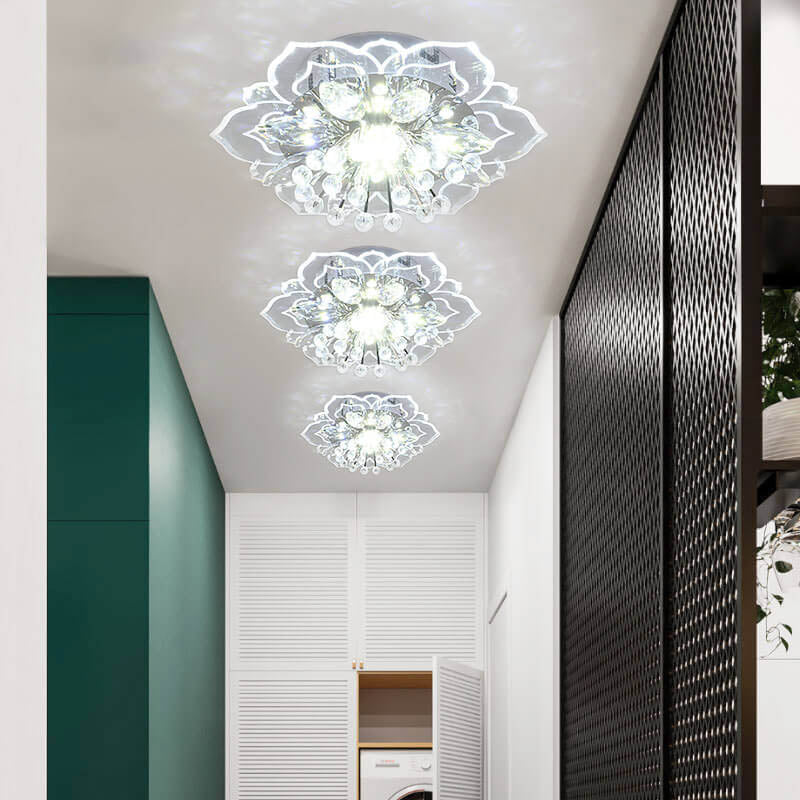 Modern Crystal Flower Shape LED Flush Mount Ceiling Light