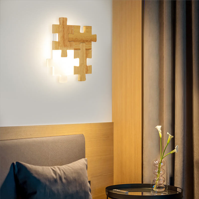 Nordic Wood Puzzles 1-Light LED Wall Sconce Lamp