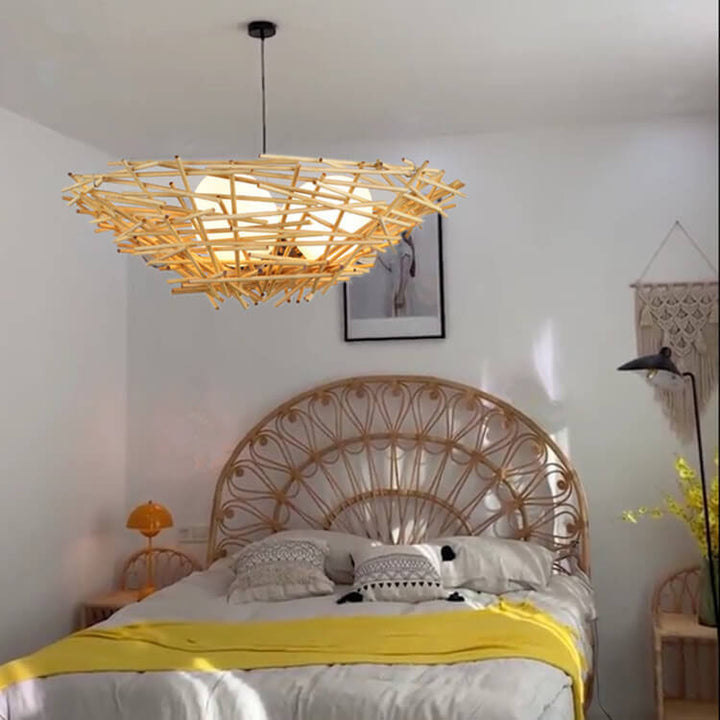 Rattan-Weben Vogelnest-förmiger 3-Licht-Kronleuchter 