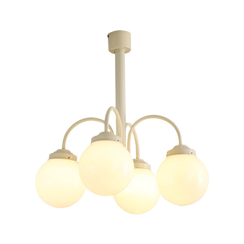 Araña de Luces de 4/6 en Vidrio Blanco Lechoso Vintage Francés 