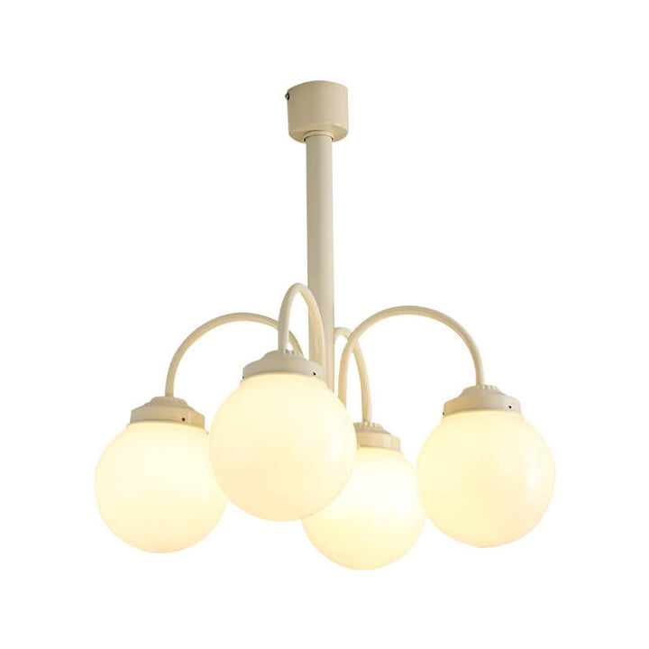 Araña de Luces de 4/6 en Vidrio Blanco Lechoso Vintage Francés 
