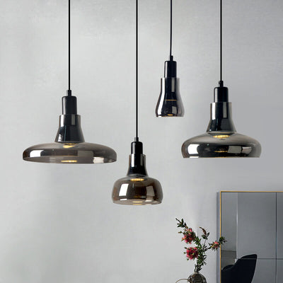 Creative Smoke Grey Glass Geometric Dome 1-Light Pendelleuchte 