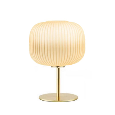 Nordic Light Luxury Milk White Stripes Glass Oval 1-Light Table Lamp